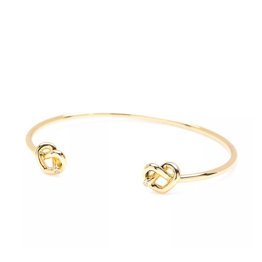 $78 Kate Spade Loves me Knot Double Heart Dainty Cuff Bracelet in gold - Picture 1 of 7